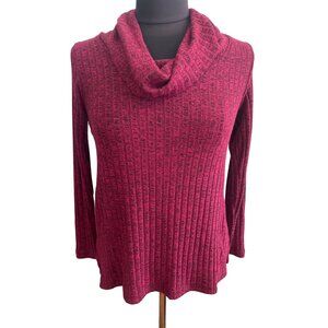 French Laundry Women's Burgundy And Black Ribbed Cowl Neck Sweater P/L
